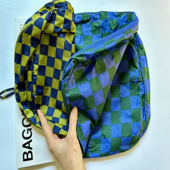 NEW! Baggu *LARGE* PACKING CUBE SET in “Jewel Checks” — Washable Recycled Nylon