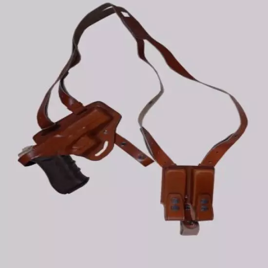 KHS339-23 Leather Shoulder & Belt Holster with Double Mag Pouch GLOCK 23 (2in1)