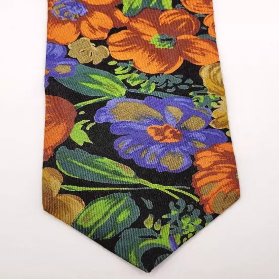 Kenneth Roberts Floral Bold Color Necktie Rayon Wool Blend Classy Business Style