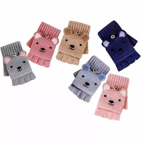 Knitted Mittens Thermal Winter Gloves Kids Gloves Fingerless Gloves Convertible