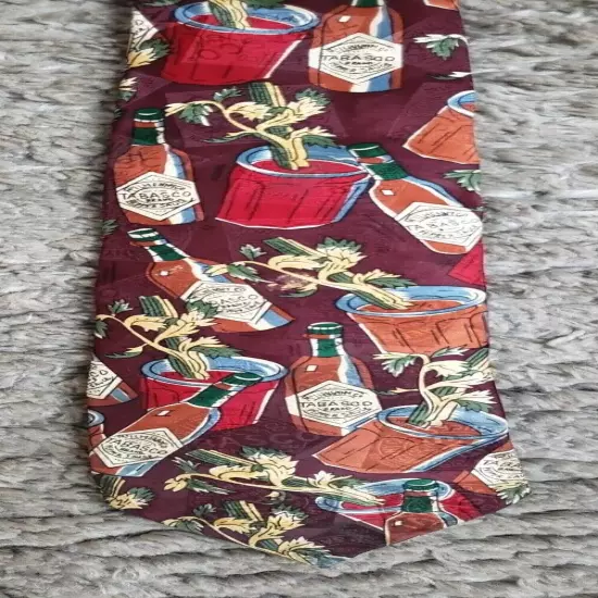 Vintage Tabasco Hot Sauce Bloody Mary Silk Tie Made in USA 