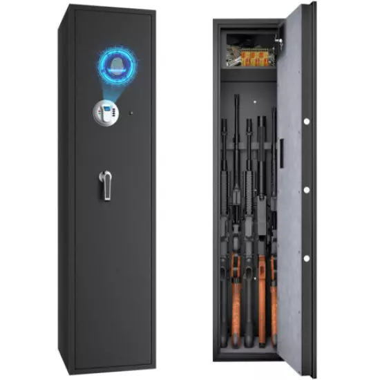 Biometric Fingerprint Rifle Safe Quick Access 5-Gun Cabinet w/ Lockbox