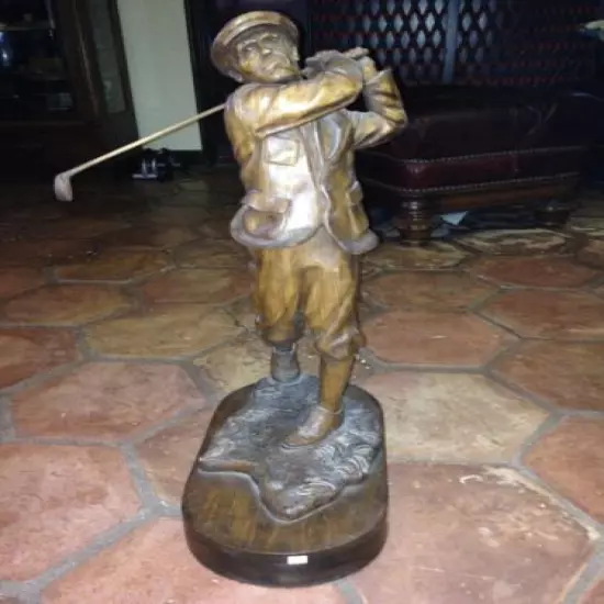 Original Michael Krone Hand Carved Golf Sculpture Antique Harry Vardon Club Ball