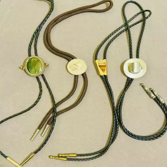 Vintage Western Natural Stone Leather Designer Bolo Tie Lot EJC 93 FIR IN BOCCA