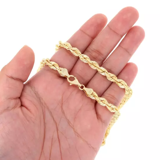 10K Yellow Gold 2mm-10mm Diamond Cut Rope Chain Bracelet Men Women 7" 7.5" 8" 9"