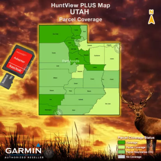 Garmin HuntView PLUS Map UTAH - MicroSD Birdseye Satellite Imagery 24K Hunt View