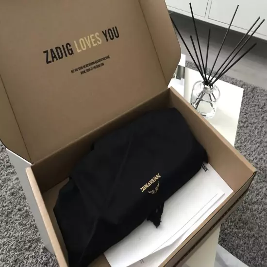 Zadig & Voltaire Rock Swing Your Wings Leather Clutch Black Bag Chains NWT!