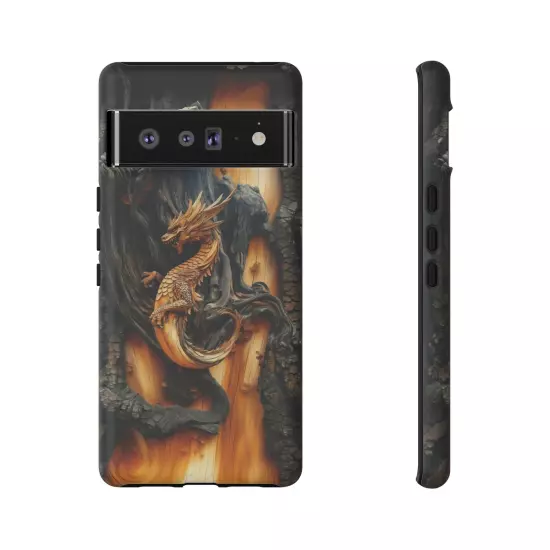 For iPhone, Samsung Galaxy, Pixel - Phone Case Cover - Carved Wood Dragon Print