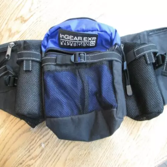 InGear Fanny Pack Waist Hiking Camping Cycling 2 Water Bottle Holders Blk & Blue