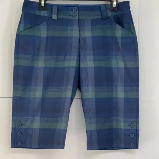 NIKE GOLF DRI FIT womens plaid bermuda blue shorts size