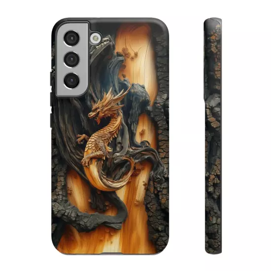 For iPhone, Samsung Galaxy, Pixel - Phone Case Cover - Carved Wood Dragon Print