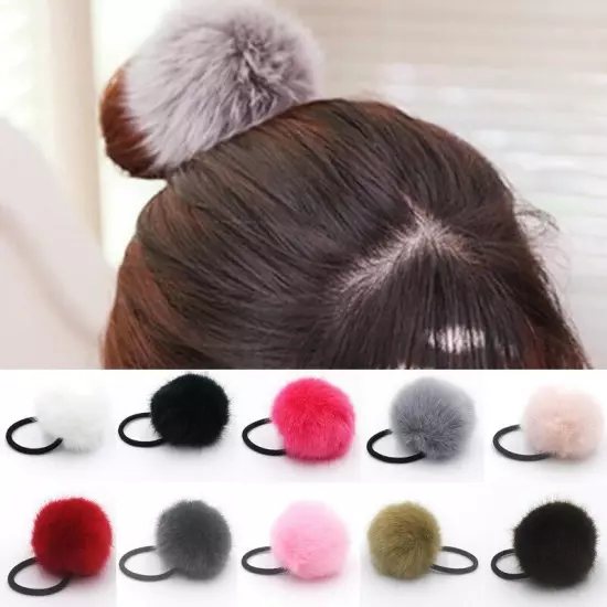 2/1PCS 6/5cm Fluffy Pompom Elastic Hair Ties Bobbles Fur Ball Ponytail Band