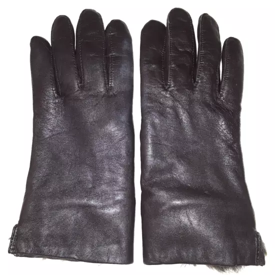 Womens fur-lined brown leather gloves size 7.5