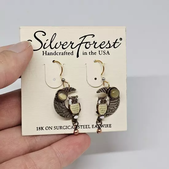 Silver Forest Silver Tone Owl Dangle Earrings 18k On Surgical Steel