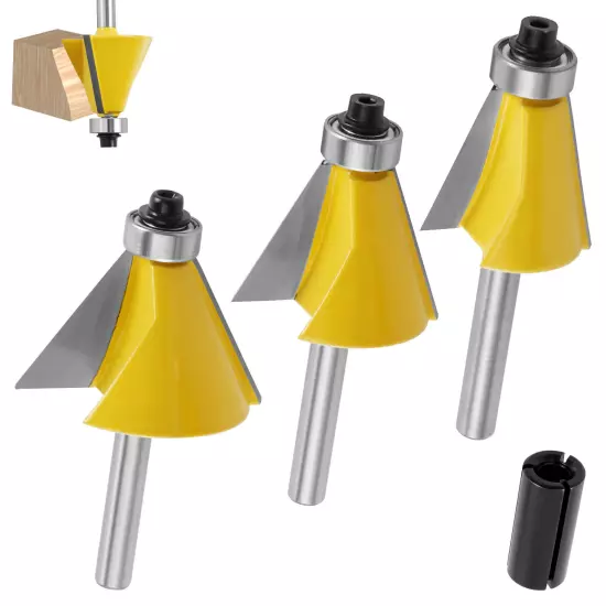 3Pcs 1/4" Shank Chamfer Router Bit Bevel Edge Forming Router Bit 15° 22.5° 30°φ