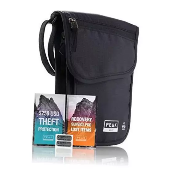  RFID Travel Pouch with Theft Protection and Lost & Found Black With Strap