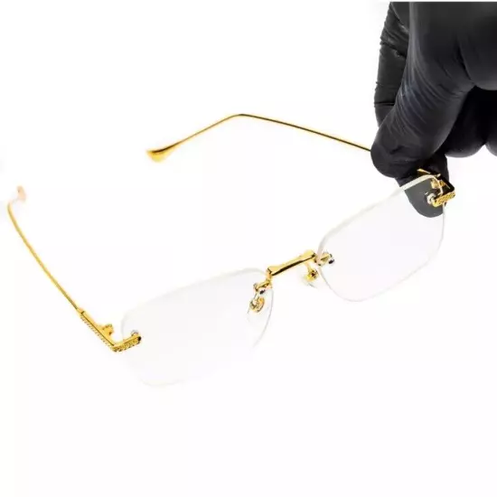 Vintage Gold Frame Rimless Luxury Men's Hip Hop Clear Lens Retro Fashion Glasses