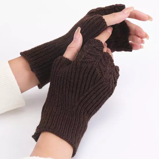 Womens Fingerless Gloves Wool Knitted Mittens Wrist Half Finger Short Gloves