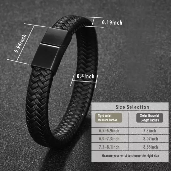 Men'S Braided Genuine Leather Bracelet, Fashion Bangle with Brushed Stainless St