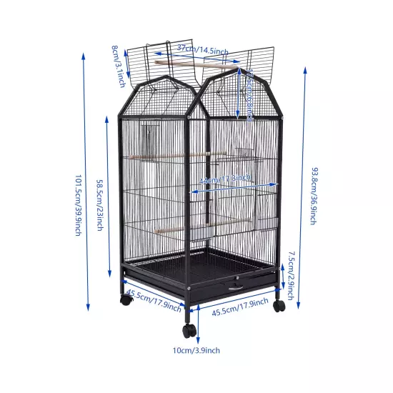 Spacious Metal Cage with Stand for Large Finch Flight Perfect Pet Home,Black