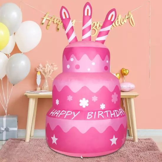 GOOSH Birthday Inflatables Outdoor Decorations Happy Birthday Cake with Candles