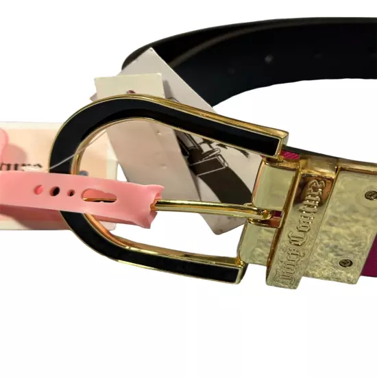 Juicy Couture Reversible Belt Womens Medium Black Pink Gold Hardware NEW NWT