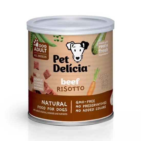 Pet Delicia Natural Dog Food 11.3oz 320g Can Beef Risotto