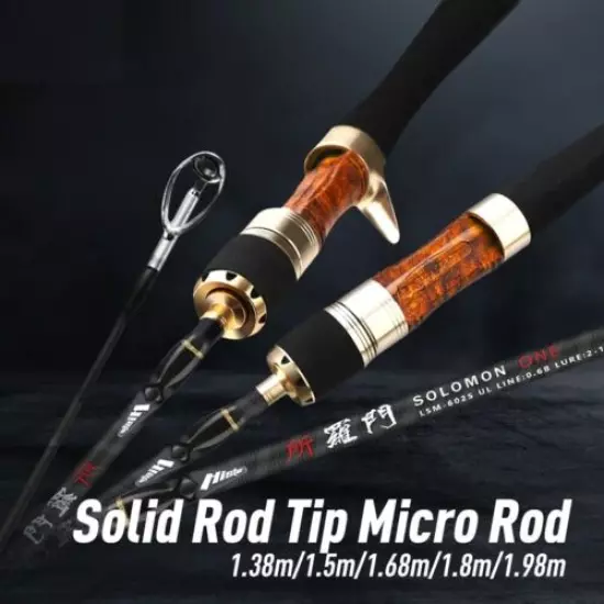 Ultralight Spinning Casting Fishing Rod Rock Pole Fiberglass Wood Handle Travel