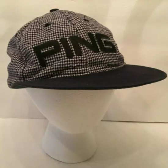 Vintage PING Men's Adjustable Strapback Ball Cap One Size Blue Houndstooth Logo 