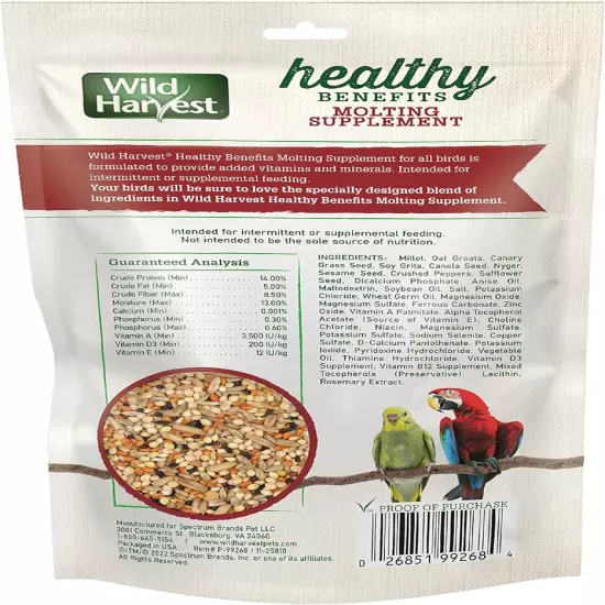 Wild Harvest Healthy Benefits Molting Supplement, 7.5 Oz., for All Birds