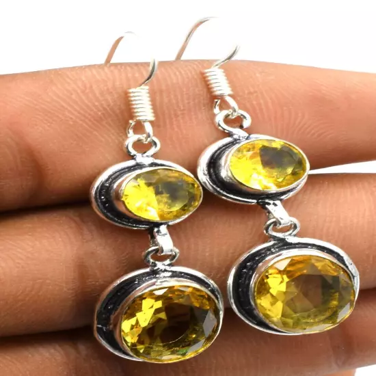 Citrine Gemstone Ethnic Handmade Drop Dengle Earring Jewelry ER 036