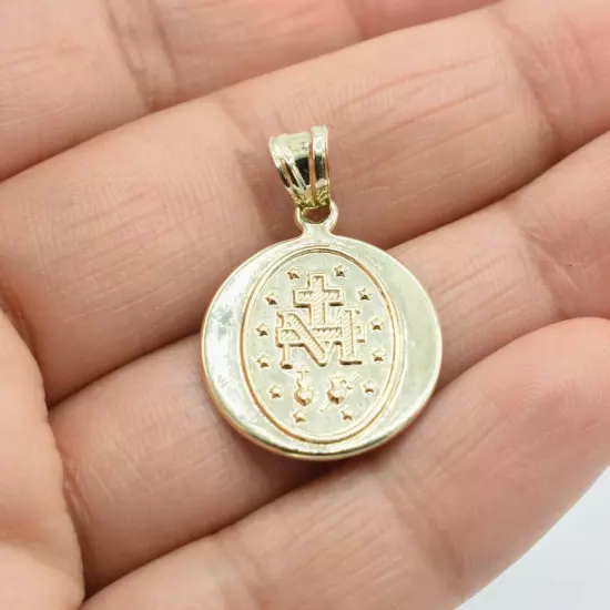 1" Round Textured Miraculous Mary Pendant Real 10K Yellow Gold