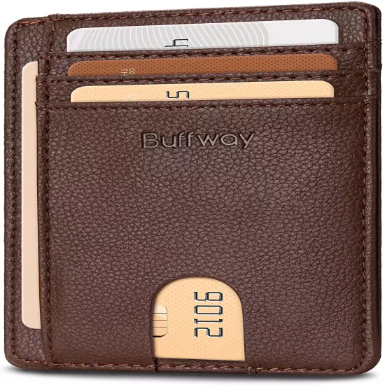 Buffway Slim mini ID holder card case front pocket Leather Wallet for Men Women