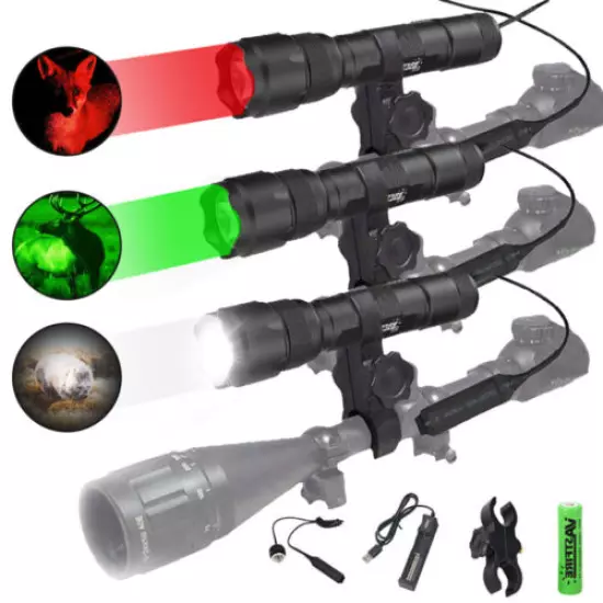 Green Red LED Coyote Hunting Flashlight Weapon Gun Light Scope Mount Air Rifle