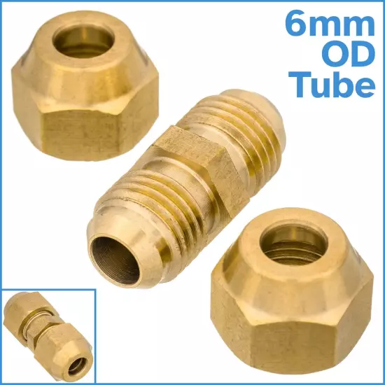 Brass 6mm OD Copper Pipe Tubing Flared Connector Fitting Tube Short Flare Nut