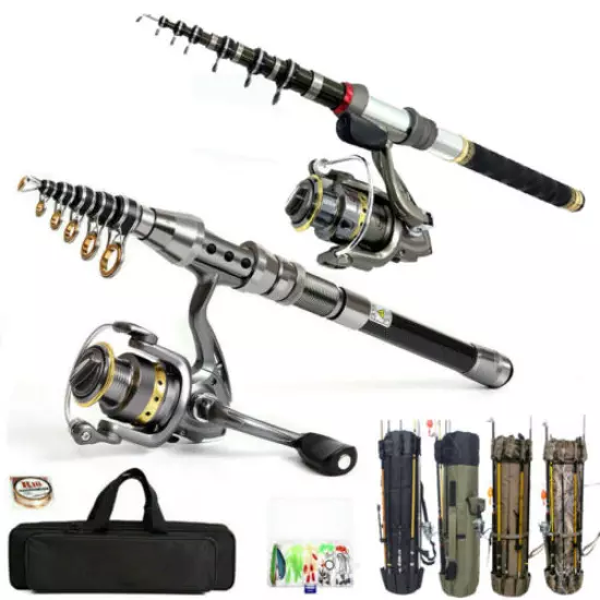 Carbon Fiber Telescopic Fishing Pole + Reel Combo Sea Travel Lure Line & Bag Kit