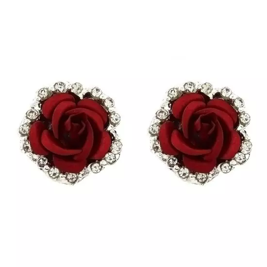 Ladies Charm Rose Crystal Shinny mond Stud Earrings Fashion Womens Jewellery