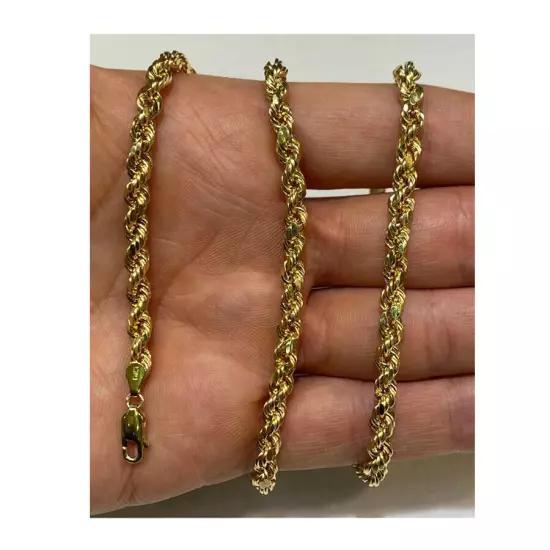 14k Solid Yellow Gold Rope Chain Necklace Bracelet 1mm-10mm Men Women Sz 7"-30"