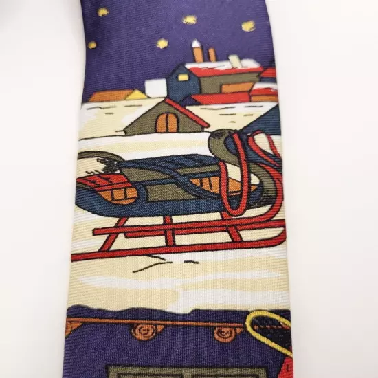 Mark Pendleton CHRISTMAS SANTA on Roof w Toys Blue Vintage POLYESTER Necktie