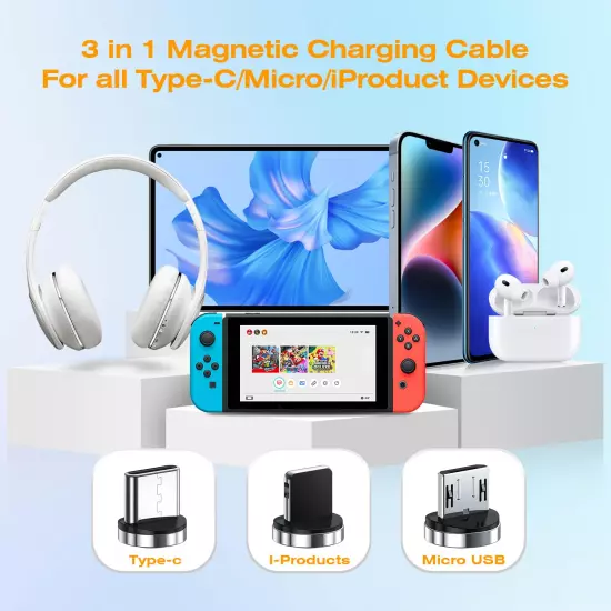 Magnetic Charging Cable 3.3Ft 540° Rotating 3 in 1 Magnetic Phone Charger, 3A F