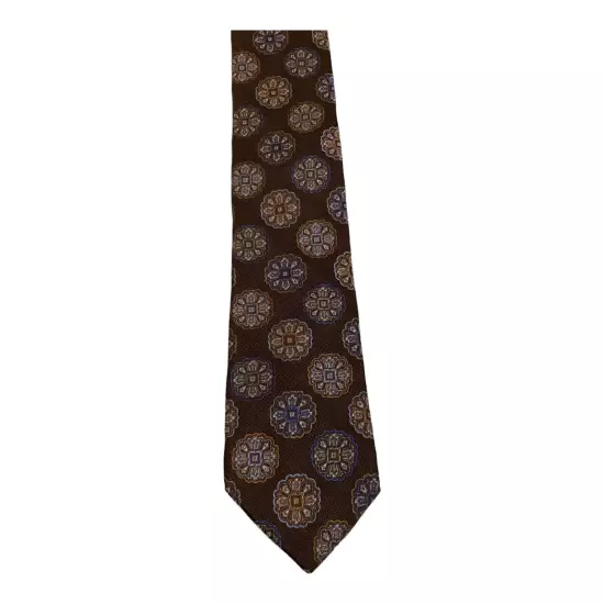 JOHN W. NORDSTROM Men's Silk XL Necktie USA Designer Geometric Brown/Blue EUC