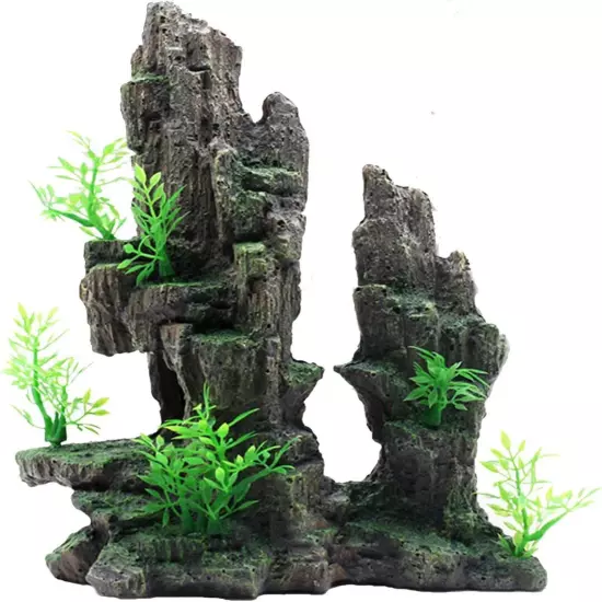 Tfwadmx Aquarium Mountain View Moss Tree Rock Cave 10.5*8.5*4.5 inch, green 