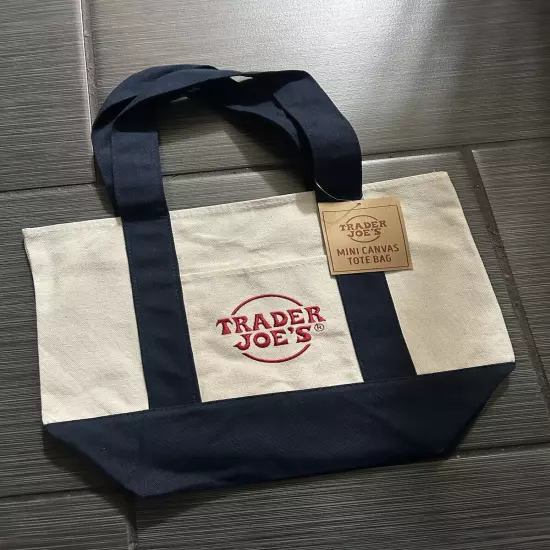 NEW Limited Edition Trader Joe's Mini Canvas Tote Bag - Navy Blue FAST SHIPPING✅