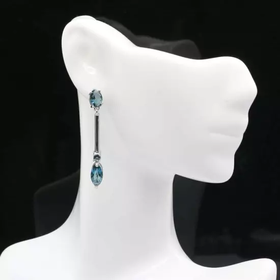 Stunning London Blue Topaz CZ Women Wedding Silver Earrings 