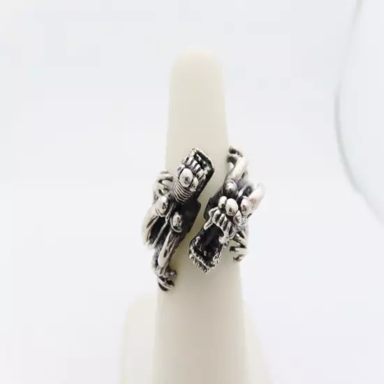 Dragon Ring Sterling Silver Double Serpent Wrap Around Adjustable Size 6.5 SR014