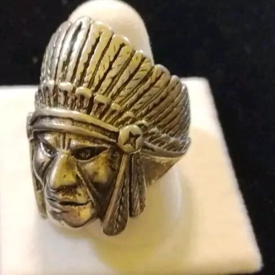 Vintage G&S 1985 Indian Chief Head Ring Size 10 Mens Biker Ring Rare 