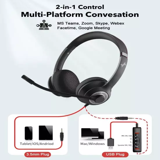 USB 3.5mm Wired Headset with Noise Cancelling Microphone for PS5 Laptop Computer