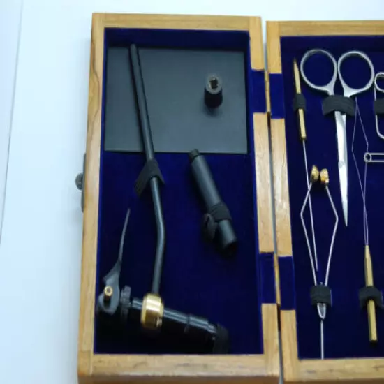 OLAX Fly Tying Kit in a wooden box,Vise, Whip Finisher,tools