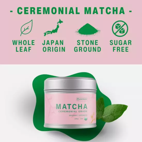 100% Grado Ceremonial - Té Verde Matcha Japonés Orgánico en Polvo - 1oz