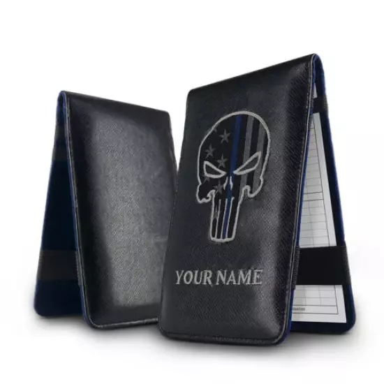 Golf Scorecard Yardage Book Customized Gift Holder Cover Skull Leather Black